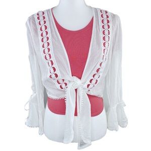 Anthropologie White Cover Lace Front Tie Cutout Lace Small Cropped Kimono NEW